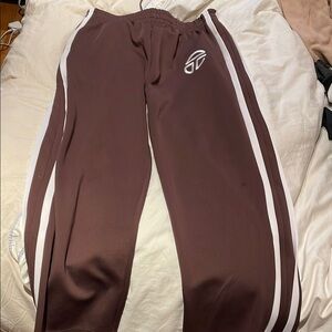 Brown Men’s Telfar Track Pants with White Stripes